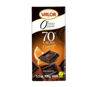 Valor Sugar Free Chocolate Bar - Dark Diabetic Chocolate with Orange Pieces, made with 70% Cacao Sweetened with Stevia, Lactose & Gluten Free Vegan, by Master Chocolatiers, 100g Bar