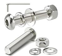 Valorada 10Sets M10 Bolts and Nuts Set, M10 x 45mm Button Head Socket Bolts Screws and Nuts, Flat & Lock Washers, 304 Stainless Steel, Fully Threaded with Allen Key