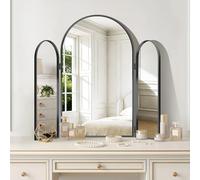 VALORMIR Trifold Vanity Mirror, 30x36Inch 3 Way Mirror Metal Frame for Bathroom, Black Tri Fold Arched Mirror Wall Mounted for Make up, Bedroom, Livingroom, Dressing Table and Braiding Hair