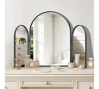 VALORMIR Trifold Vanity Mirror, 36x24Inch 3 Way Mirror Metal Frame for Bathroom, Black Tri Fold Arched Mirror Wall Mounted for Make up, Bedroom, Livingroom, Dressing Table and Braiding Hair
