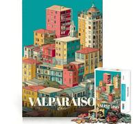 Valparaiso, Chile Cityscape Illustration Jigsaw Puzzle 1000 Recall Fun Play Advanced Laser Cutting Tech Holiday Indoor Entertainment Toy (50x75cm)
