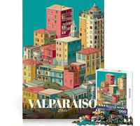 Valparaiso, Chile Cityscape Illustration Teenagers 1000 Piece Jigsaw Puzzle Smart Training Restful Escape Flawless Cut Xmas Surprise (38x26cm)
