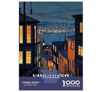 Valparaiso Chile Night Cityscape Art 1000 Piece Jigsaw Puzzle, Old Europe Travel Artwork, Decorative Artwork, Premium Paper Puzzle, Travel Gift for Home Décor Fans, 70x50cm/1000pcs