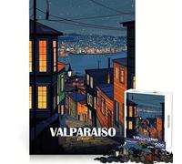 Valparaiso Chile Night Cityscape Art Jigsaw Puzzles for Teenagers 1000 Memory Training Serene Activity Flawless Cut Seasonal Gift (38x26cm)