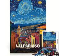 Valparaiso Chile Starry Night Art 1000 Pieces Jigsaws Adults Puzzles Gifts Cognitive Skill Restful Activity Exact Cut Festive Gift (38x52cm)