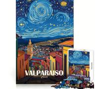 Valparaiso Chile Starry Night Art Jigsaw Puzzles for Adults1000 Pieces Mental Exercise Tranquil Escape Snug Lock Nice Gift (38x26cm)