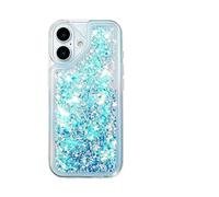 VALRION Compatible with iPhone 17 Bling Case Glow in The Dark Sparkle Flowing Quicksand Light up Case Women Girls Girly Soft TPU Bumper Shockproof Translucent Phone Cover, Blue