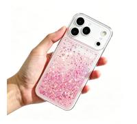 VALRION Compatible with iPhone 17 Pro Bling Case Glow in The Dark Sparkle Flowing Quicksand Light up Case Women Girls Girly Soft TPU Bumper Shockproof Translucent Phone Cover, Pink