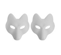 VaLtEv 2pcs White Fox Masks To Paint Therian Mask Wolf Cat DIY Blank Masks Japanese Kabuki Kitsune Masks Animal Dress Up Masks for Men Women Halloween Masquerade Costume Cosplay Props