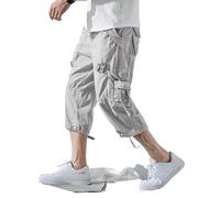 Valtorixia Men’s Cargo Shorts 3/4 Relaxed Fit Below Knee Capri Cargo Pants Cotton Relaxed Fit Hiking Outdoor Work, white gray, 36
