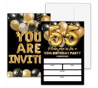 Valucise 55th Birthday Invitations, Black and Gold, 20 Invites with 20 Envelopes