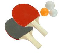 Value 4 Money Table Tennis Set - 2 Player, 2 Rackets (Black/Red), 3 Balls (Orange/White), Wooden Handles, Ideal for Indoor/Outdoor Use