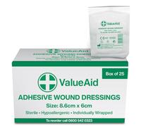 Value Aid Wound Dressings Adhesive - Breathable Non-Woven Sterile Dressing Pads - Comfortable Stretch-and-Conform Design - Pack of 25, Individually Wrapped (8.6cm x 6cm)