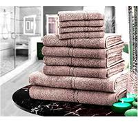 Value Comfort Home 10 Piece Soft Plain 100% EGYTIAN COTTON Bath, Hand & Face Towel Bale Ribbon Gift Set Beige
