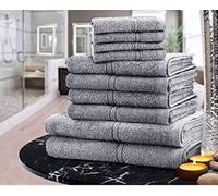 Value Comfort Home 10 Piece Soft Plain 100% EGYTIAN COTTON Bath, Hand & Face Towel Bale Ribbon Gift Set Silver