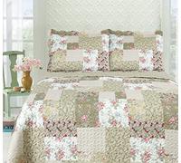 Value Comfort Home Foral Patchwork Vintage Country Cottage Style Bedspread Coverlet Quilt Bed Throw Including Pillow Shams Covers (Montana)