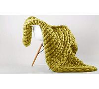 Value Comfort Home Wool Chunky Knit Cable Hand-Woven Sofa Bed Chair Throw Blanket Ochre