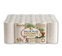 Value Plus 3-Ply Embossed & Quilted Toilet roll Coconut Scented | Ultra Soft, Strong & Skin Kind | Premium Tissue Paper | 100% Virgin Pulp | Bulk Buy Pack 45 Loo Rolls
