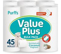 Value Plus 3-Ply Quilted & Embossed Toilet Paper with Coconut | Ultra Soft, Strong & Skin Kind | Premium Bathroom Tissue | 100% Virgin Pulp | Bulk Pack Loo 45 Rolls