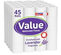 Value Plus 3-Ply Quilted & Embossed Toilet Paper with Lavender | Ultra Soft, Strong & Skin Kind | Premium Bathroom Tissue | 100% Virgin Pulp | Bulk Pack 45 Loo Rolls