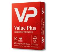 Value Plus A3 Presentation Paper 100gsm - 500 Sheets Premium White Printer & Copier Paper - Professional High-White Office Paper for Laser, Inkjet, and External Communications