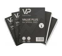 Value Plus A4 Spiral Notebooks | Soft Cover, Feint Ruled with Margin, 160 Pages, Perforated Wirebound Pads (Pack of 5)