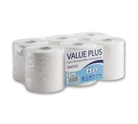 Value Plus White Centrefeed Paper Rolls, 2-Ply Quilted & Embossed - Super Absorbent & Extra Strong, 6-Roll Pack for Kitchen, Garage, Restaurant & Commercial Cleaning