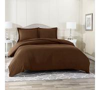 Value Zone Anti-Allergy Plain Duvet Quilt Cover Bedding Set Hotel Quality Luxury Textured Oversized Reversible Quilt UK Sizes Single Double King Super-King (Double, Chocolate)