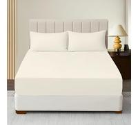 Value Zone Extra Deep Fitted Sheets 40cm 16″ Box Blend Polycotton Plain Dyed Non-Iron Luxury Durable Quality Breathable Fitted Sheet Single Double King Super King (Cream, Single)