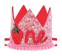 ValueBargain 1st Birthday Crown, Strawberry 1st Birthday Decorations for Girls with Pink Sequins for Baby Girl, Headband & Photo Props