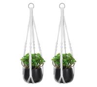 ValueBargain 2 Pack Macrame Plant Hanger, 56 cm Handmade Cotton Indoor Hanging Plant Holder No Tassels, Boho Woven Hanging Planter for Outdoor Home Decor (Ivory)