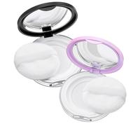 ValueBargain 2 Pcs Powder Puff and Container, Reusable Loose Powder container Compact with Mirror & Puff, Travel-Friendly for Makeup, Handbag, On-the-Go Touch-Ups (Black & Pink)