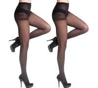 ValueBargain 2PCS Sheer Black Tights, 20D Black Sheer Tights for Women, Strong Stretch Control Top, Comfortable Breathable Sheerness For Women, Tummy Support, Everyday Wear (Black)