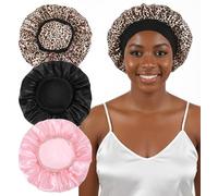 ValueBargain 3Pcs Bonnet Silk, Satin Hair Bonnet Large Size with Elastic Band for Curly Hairs, Night Protection