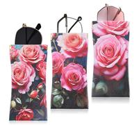 ValueBargain 3PCS Soft Glasses Case for Women, Rose Pattern PU Leather Glasses Case Soft, Aesthetic Travel Sunglasses Holder
