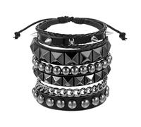ValueBargain 4Pcs Studded Bracelet, Punk Rock Leather Bracelets for Women with Studs, Adjustable Wristbands for Men & Women