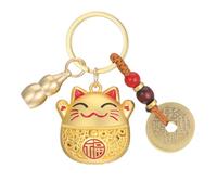ValueBargain Cat Keyring, Brass Maneki Neko with Feng Shui Coins & Gourd