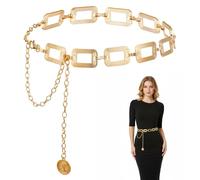 ValueBargain Gold Chain Belt, Adjustable Metal Waist Chain Belt for Women Square Design Chunky Wide Gold Belts for Clothing Dresses Jeans, Golden Stylish Clothing jewelry Accessory