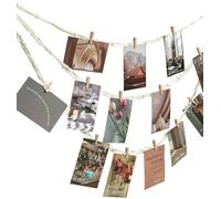 ValueBargain Hanging Photo Display With 20 Clips, 13.3 Inch Boho Photo String, Tassel & Wooden Bead Garland, Photo Wall Display for Bedroom, Dorm, Office, Christmas & Kids Art