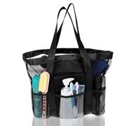 ValueBargain Mesh Shower Bag, Quick-dry mesh shower caddy with 7 Upgraded Deeper Side Pockets for Dorm, College Essentials, Travel, Camping, Gym, Toiletry (Black, 33x19x13 cm)