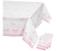 ValueBargain Pink Table Cloths Bow 3-Pack - Crinkle Taffeta Bow-Themed Table Cover for Birthdays/Baby Showers/Coquette Parties, Wrinkle-Resistant Cloth,70.8in x 42.5in