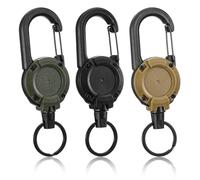 ValueBargain Retractable Keychain Heavy Duty, 3 Pack - ID Badge Reel with Key Ring, Outdoor Retractable Badge Holder for Work/Camping (Black, Dark Green, Khaki)