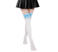 ValueBargain Thigh High Stockings with Bows, Charming Stretchy Bow Stockings for Women, Light Blue, One Size