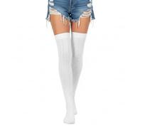 ValueBargain White Thigh High Socks, 1 Pair Cable Knit Cotton Over the Knee Womens Long White Socks, Fluffy & Warm Perfect for Winter Boot, Women’s Fashion Long Knee-High Boot Stocking