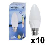 MiniSun | Thermal Plastic 4w High Power LED BC B22 40w Frosted Opal Candle Bulbs | LED Bulbs, Home Décor & Improvement Essential | Pack of 10 | Includes Bulb [3000K Warm White]