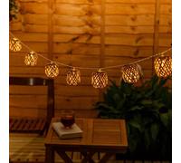Rattan Wicker Ball 10 x Battery Operated Outdoor Garden String Lights ValueLights Light Brown One Size