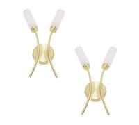 Maya Pair of 2 Way Curved Upright Reed Shaded Wall Lights ValueLights Gold One Size