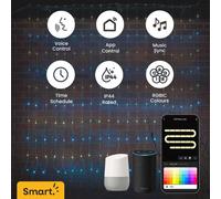 2M x 2M Smart Colour Changing RGBIC Neon Curtain String Lights With Music Sync And App ValueLights Multi One Size