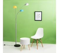 Valuelights 3 Way Grey Metal & Black Marble Base Curva Floor Lamp With Yellow, Blue & Grey Dome Shades Led Bulbs 3000K Warm White