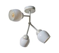 Modern 3 Way Aged Metal Effect Ceiling Light Fitting with White Glass Shades - Complete with 4w LED Filament Bulbs [2700K Warm White]